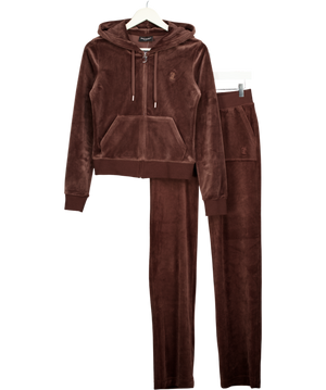 JUICY COUTURE 2-piece Chocolate Brown Embroidered Logo Velour Tracksuit Set UK S