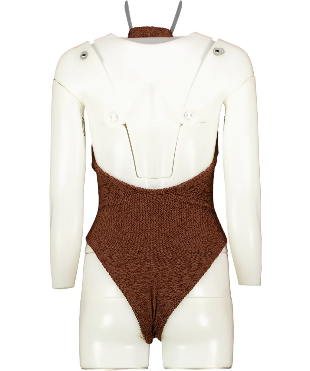 HUNZA G Chocolate Brown Adriana Halter Beaded Swimsuit One Size