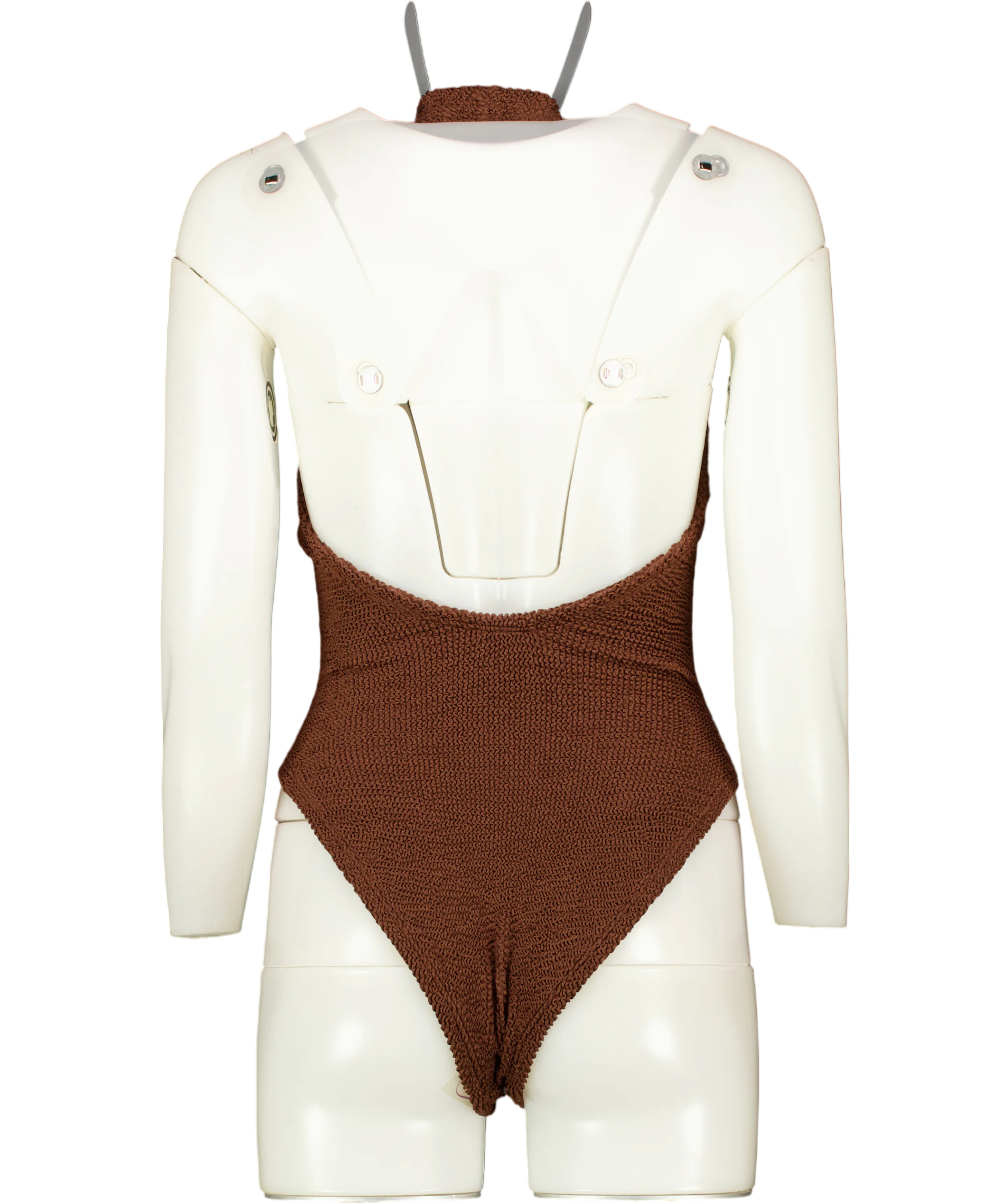 HUNZA G Chocolate Brown Adriana Halter Beaded Swimsuit One Size