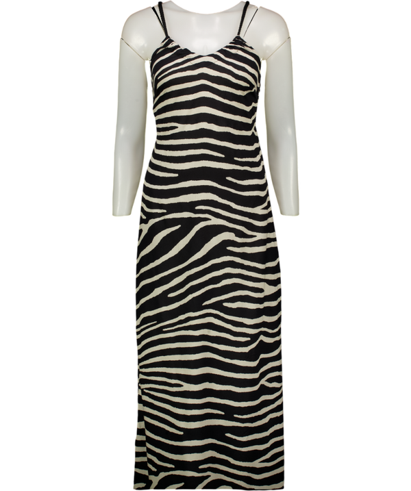 Warehouse Black Rayon Zebra Rope Halter Neck Maxi Dress UK 6