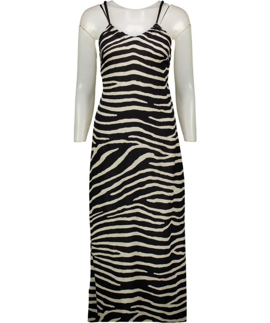 Warehouse Black Rayon Zebra Rope Halter Neck Maxi Dress UK 6