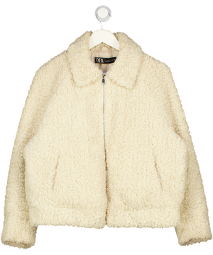 ZARA Cream Faux Fur  Borg Zip Jacket UK S
