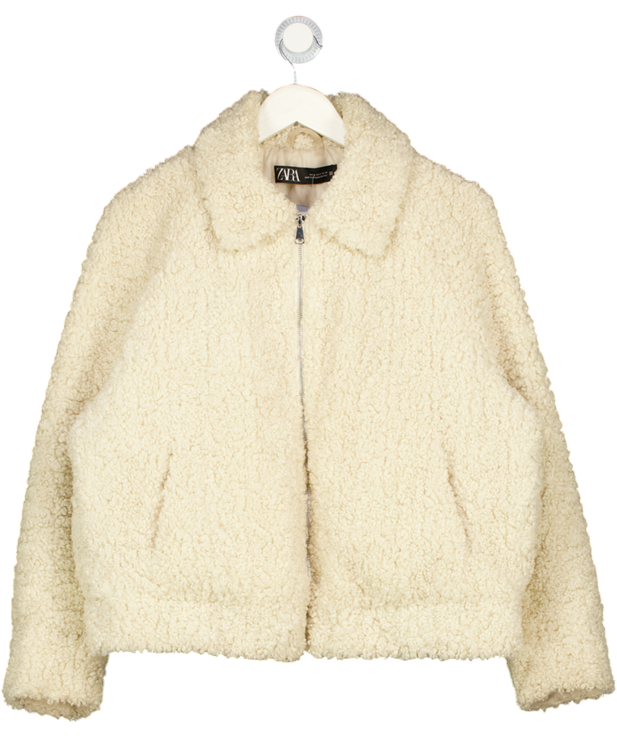 ZARA Cream Faux Fur  Borg Zip Jacket UK S
