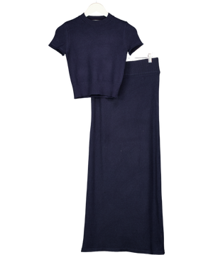4th & Reckless 2-piece Knitted Ribbed Waist Maxi Skirt And Top Co-ord In Navy Blue UK S/M