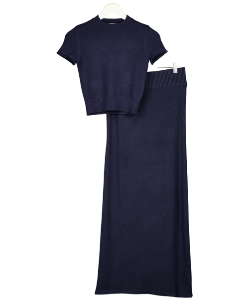 4th & Reckless 2-piece Knitted Ribbed Waist Maxi Skirt And Top Co-ord In Navy Blue UK S/M