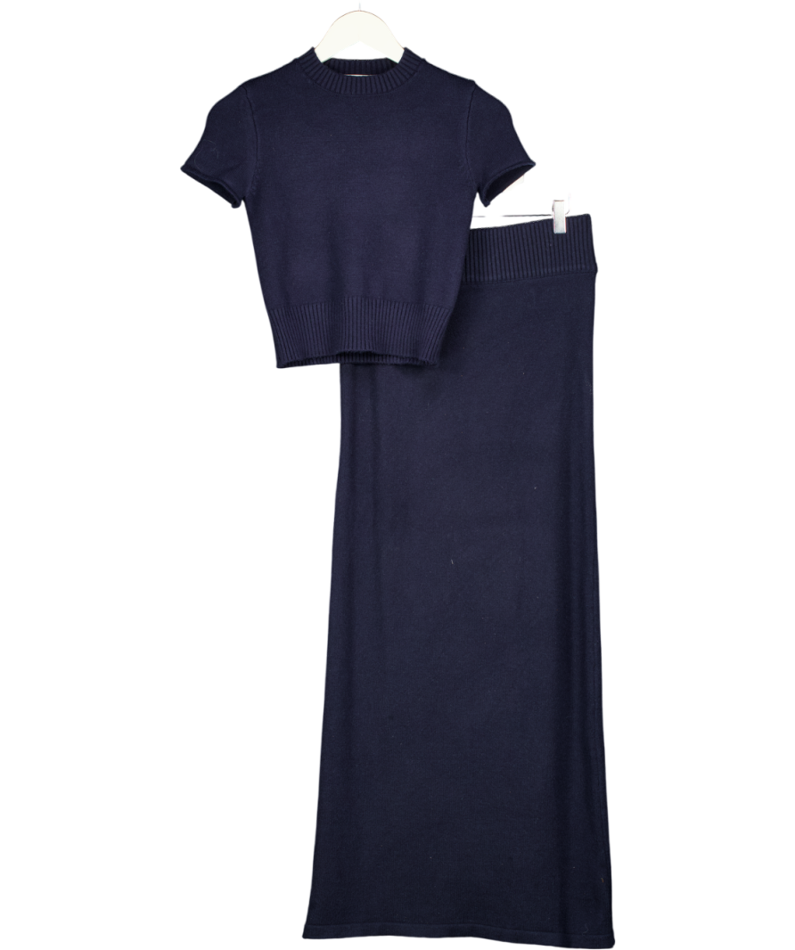 4th & Reckless 2-piece Knitted Ribbed Waist Maxi Skirt And Top Co-ord In Navy Blue UK S/M