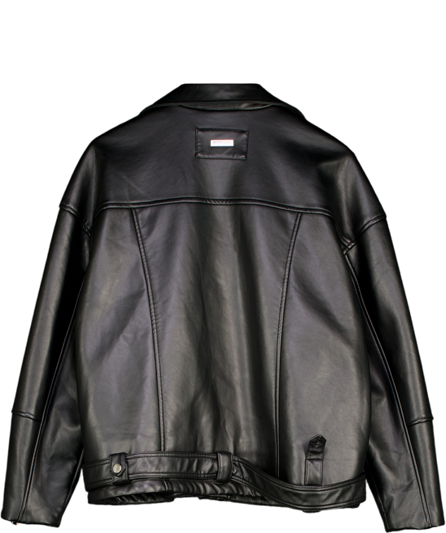WRSTBHVR Longline Faux Black Keyla Leather Biker Jacket UK M