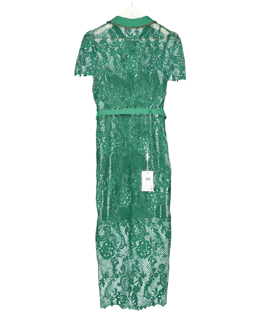 SELF PORTRAIT Green Lace Button Front Midi Dress UK 12