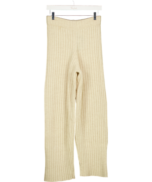 HERD Cream Brampton 100% Bfl Wool Ribbed Knit Crop Trouser UK XS