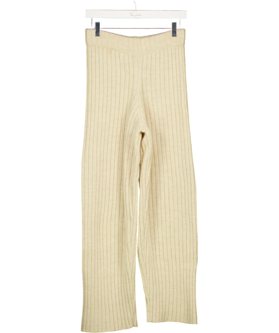 HERD Cream Brampton 100% Bfl Wool Ribbed Knit Crop Trouser UK XS