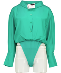 GAUGE81 Green 100% Silk Shirt Bodysuit With Built In Camisole UK S