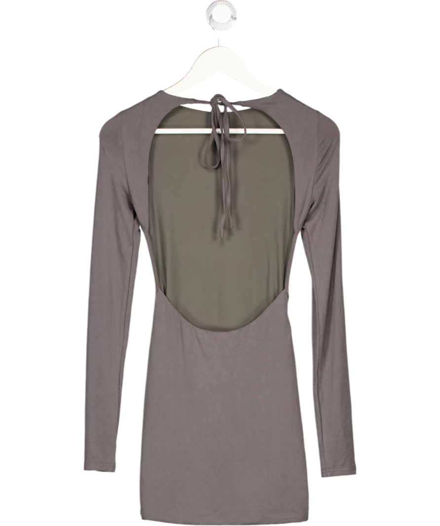 White Fox Proof I Exist Long Sleeve Mini Dress Charcoal Grey UK XS