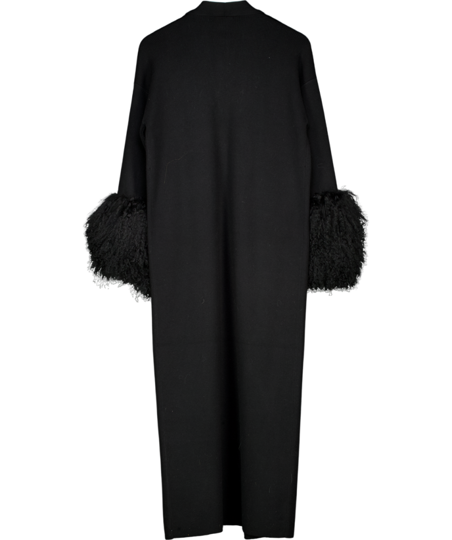 Karen Millen Black Knit Shearling Cuff Coatigan UK S
