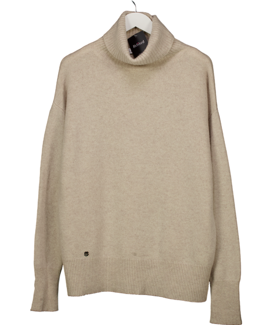 Lucy Nagle Beige X The Fashion Bug Grey Oversize Virgin Wool & Cashmere Blend Roll Neck Jumper UK XS/S