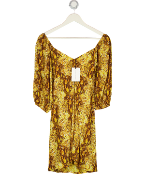 Faithful The Brand Yellow Martine Snake-print Crepe Mini Dress UK S