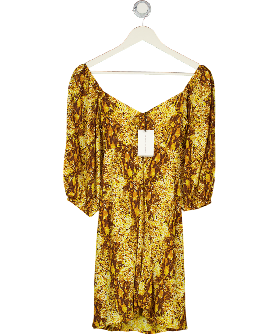 Faithful The Brand Yellow Martine Snake-print Crepe Mini Dress UK S