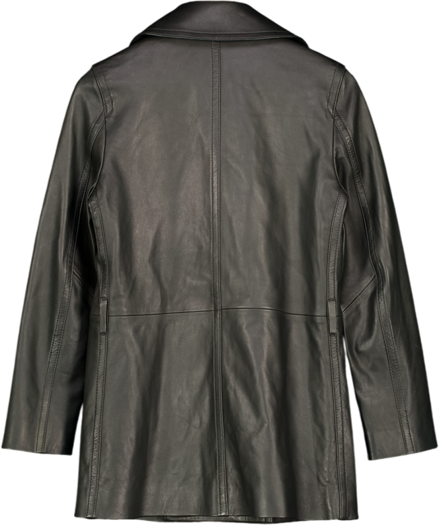 MASSIMO DUTTI Black Nappa Leather Trench Coat UK 10