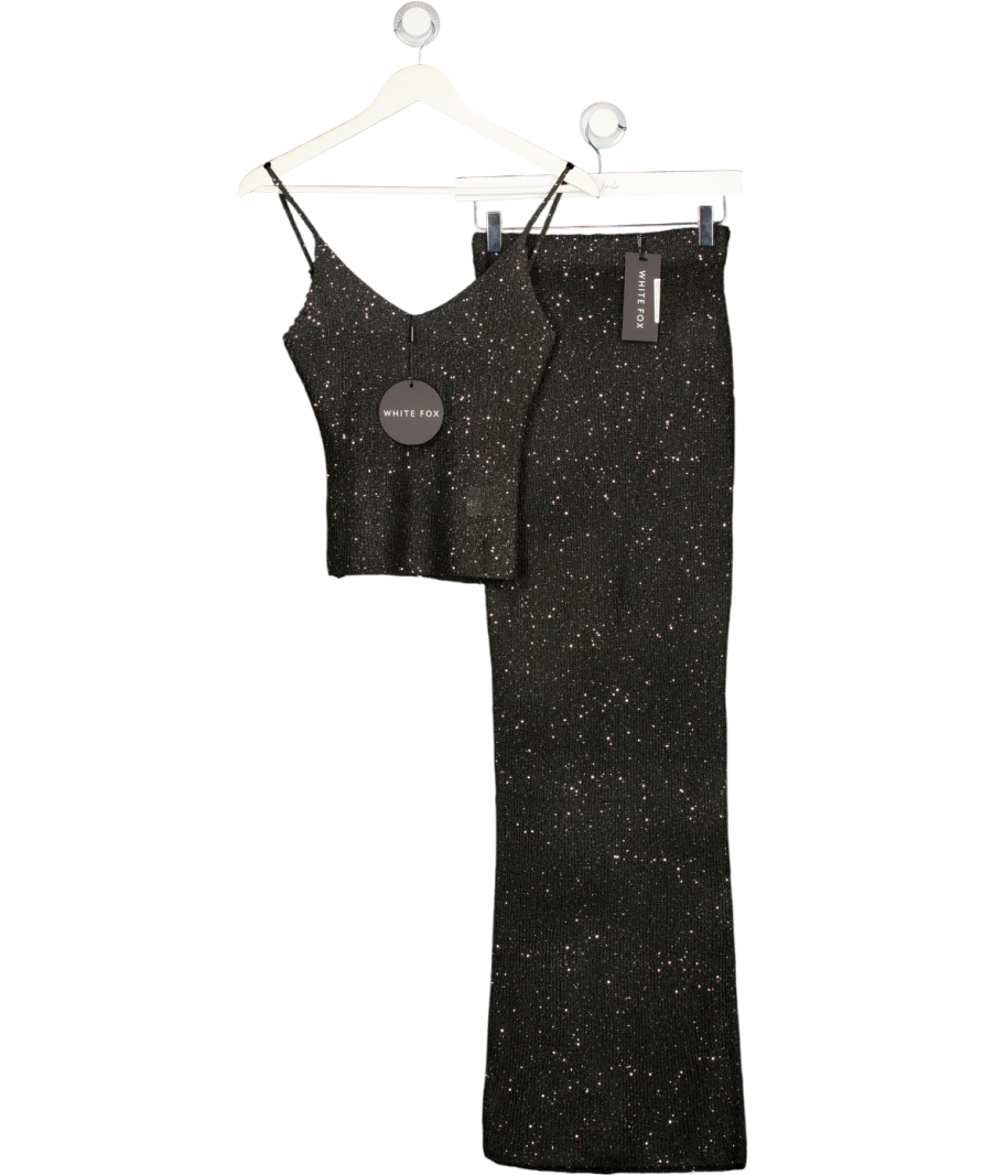 WHITE FOX 2-piece Black Love Galore Sequin Knit Top And Maxi Skirt Set UK XS
