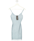 WHITE FOX Olas Beaded Knit Mini Dress Baby Blue UK S