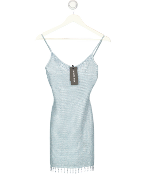 WHITE FOX Olas Beaded Knit Mini Dress Baby Blue UK S