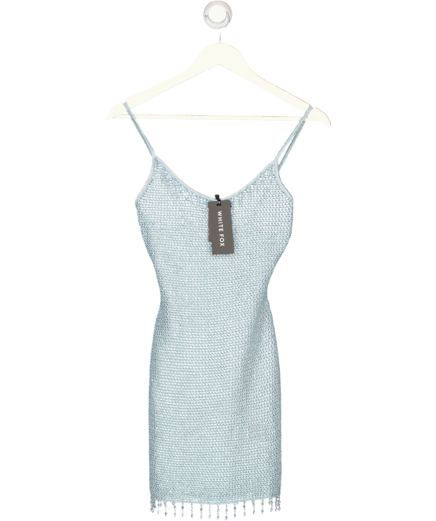 WHITE FOX Olas Beaded Knit Mini Dress Baby Blue UK S