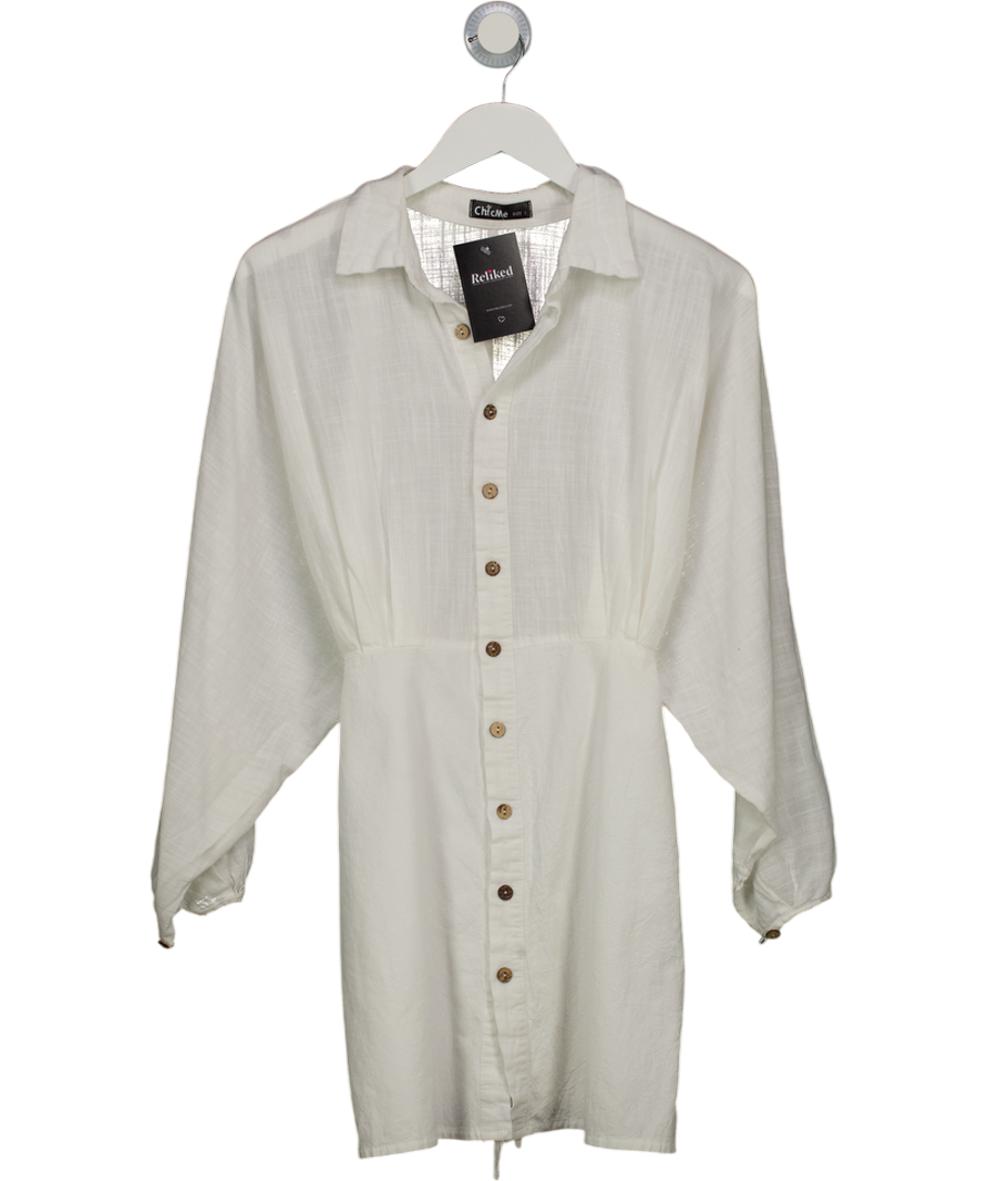 Chic me White Cotton Blend Mini Shirt Dress UK S