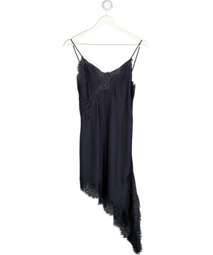ZARA Navy Blue Asymmetric Satin & Lace Slip Dress UK XS