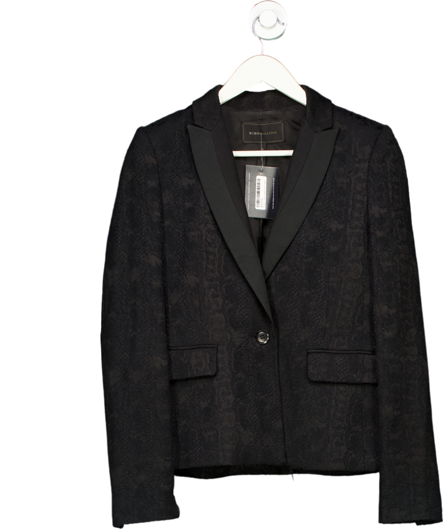 BCBGMAXAZRIA Black Single Button Textured Suit Jacket UK XXS