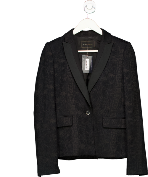 BCBGMAXAZRIA Black Single Button Textured Suit Jacket UK XXS