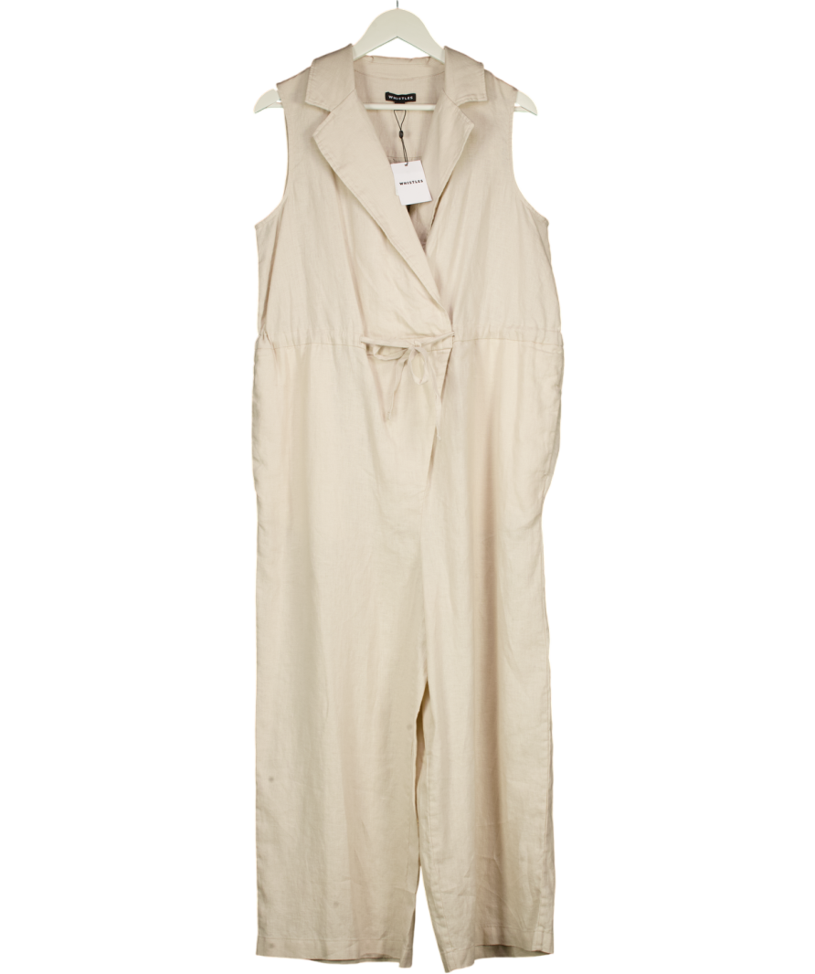 Whistles Beige Bella Linen Wrap Jumpsuit UK 14