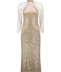 KNON Nude / Silver Sequin High Neck Maxi Dress UK XS