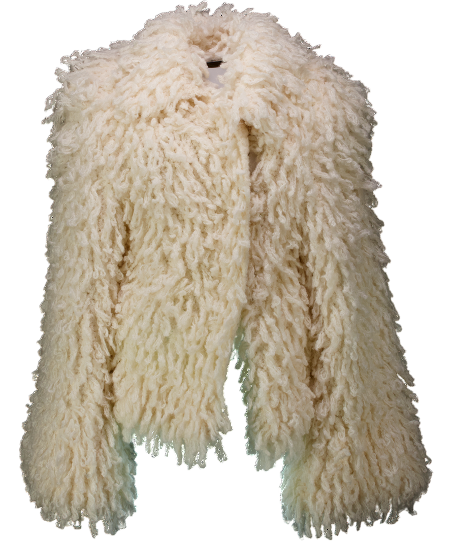 Christopher Esber Cream Shaggy Merino And Alpaca Valais Hand Crochet Jacket UK XS