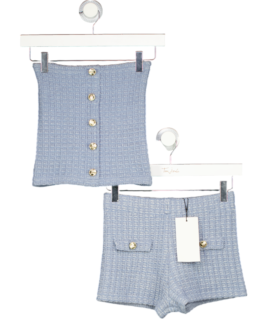 ZARA 2-piece Blue Waffle Knit Bandeau Top And Shorts Set UK S/M