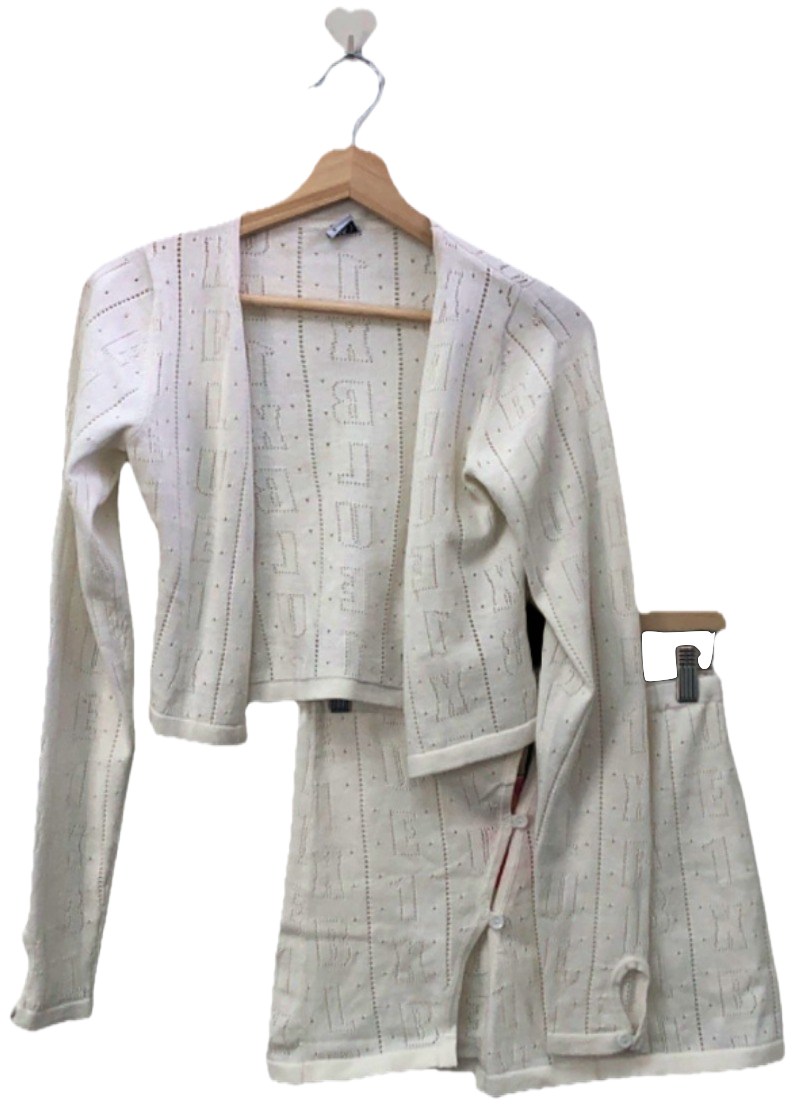 1XBlue White Knitted Lace Cardigan and Skirt Set S