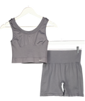 SEFI Grey 2-piece Activewear Bike Shorts Abd Bra Top UK S