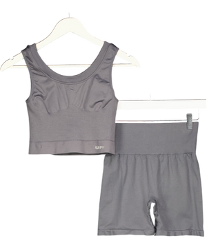 SEFI Grey 2-piece Activewear Bike Shorts Abd Bra Top UK S