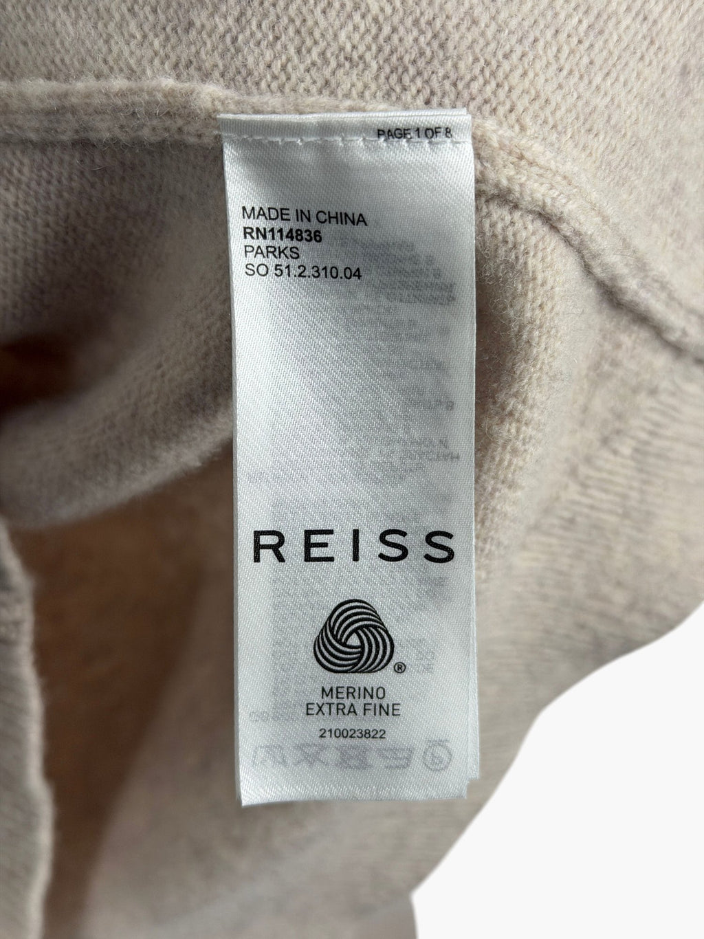 REISS Beige Parks Merino Wool Sweater UK S