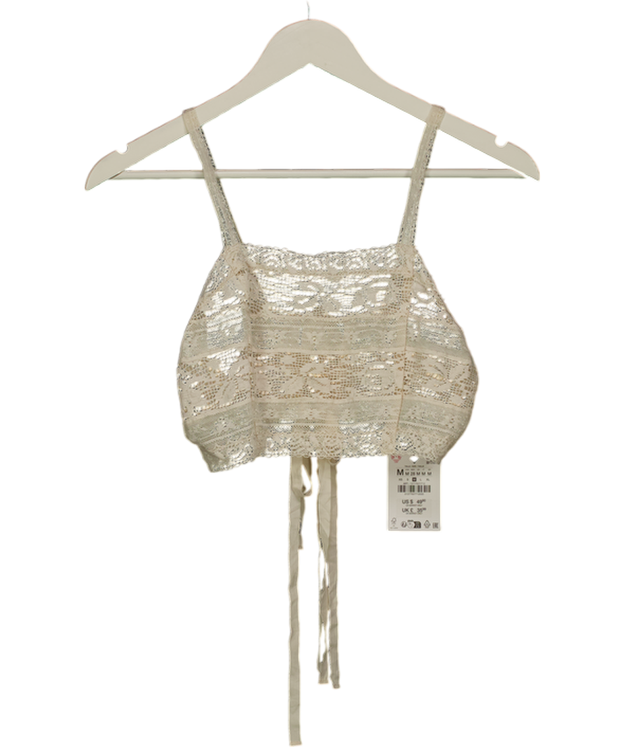 ZARA Cream Lace Crochet Strappy Top UK M