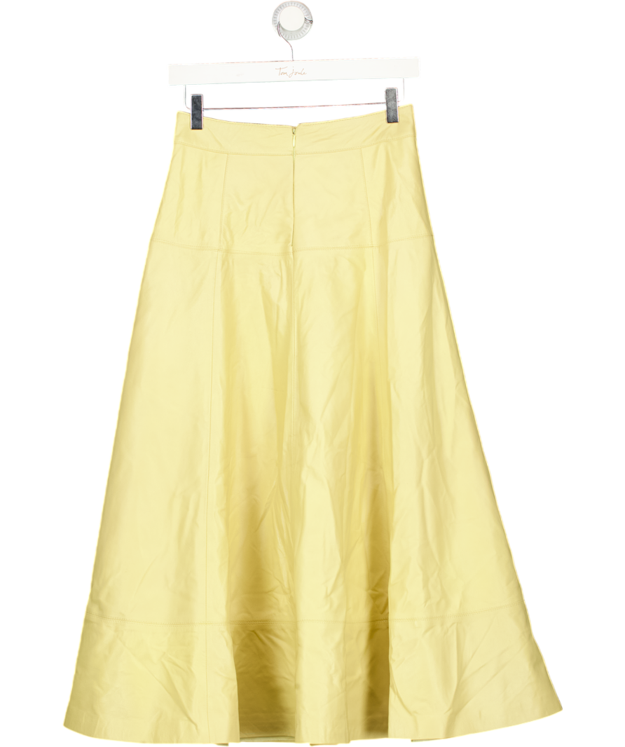 KAREN MILLEN Butter Yellow Real Leather Full Skirt UK 8