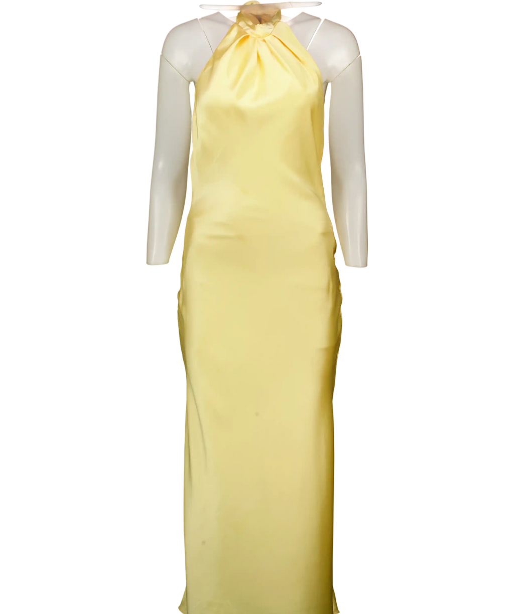 ZARA Yellow Satin Halterneck Backless Maxi Dres UK XS