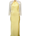 ZARA Yellow Satin Halterneck Backless Maxi Dres UK XS