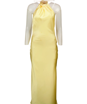 ZARA Yellow Satin Halterneck Backless Maxi Dres UK XS