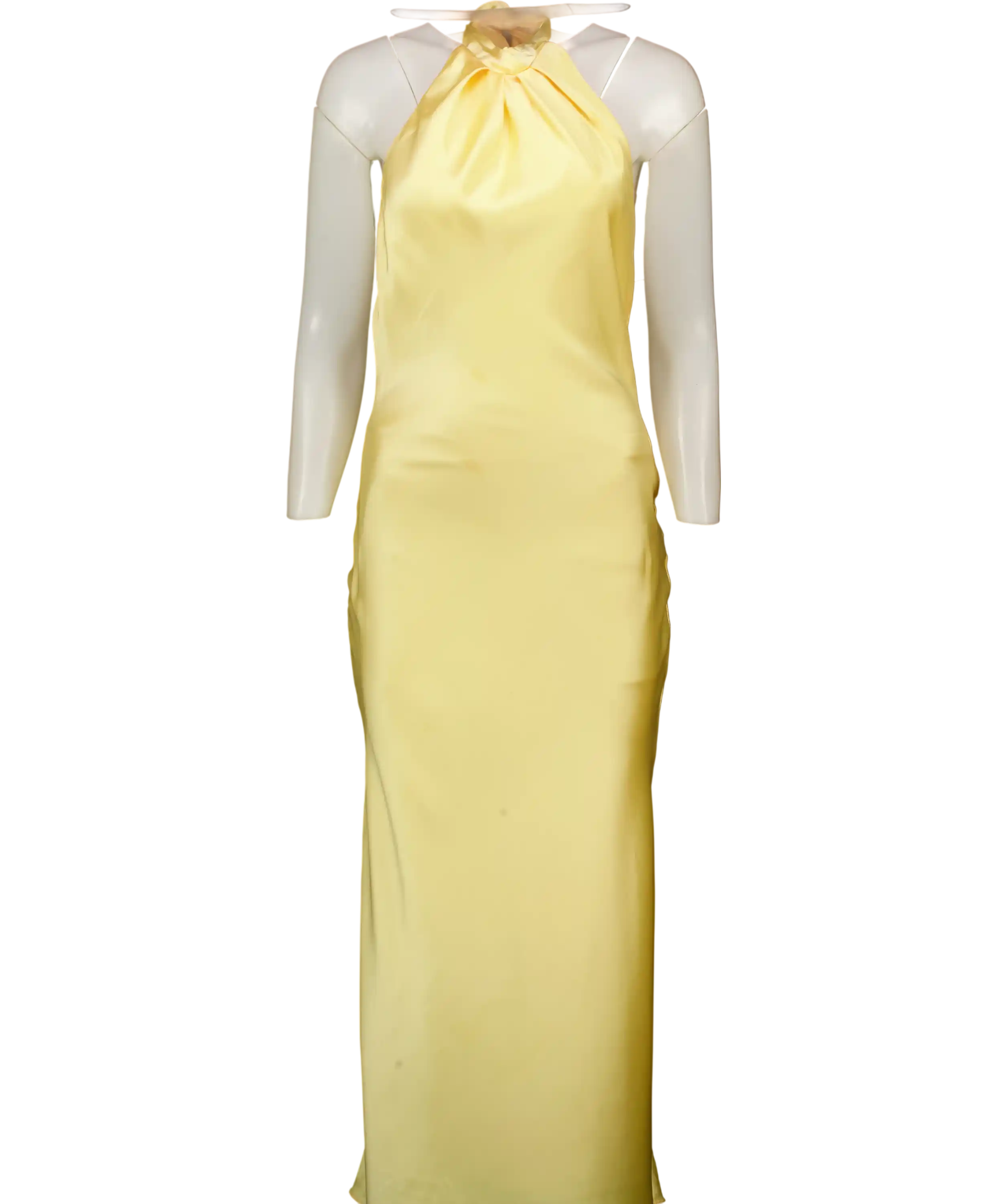 ZARA Yellow Satin Halterneck Backless Maxi Dres UK XS