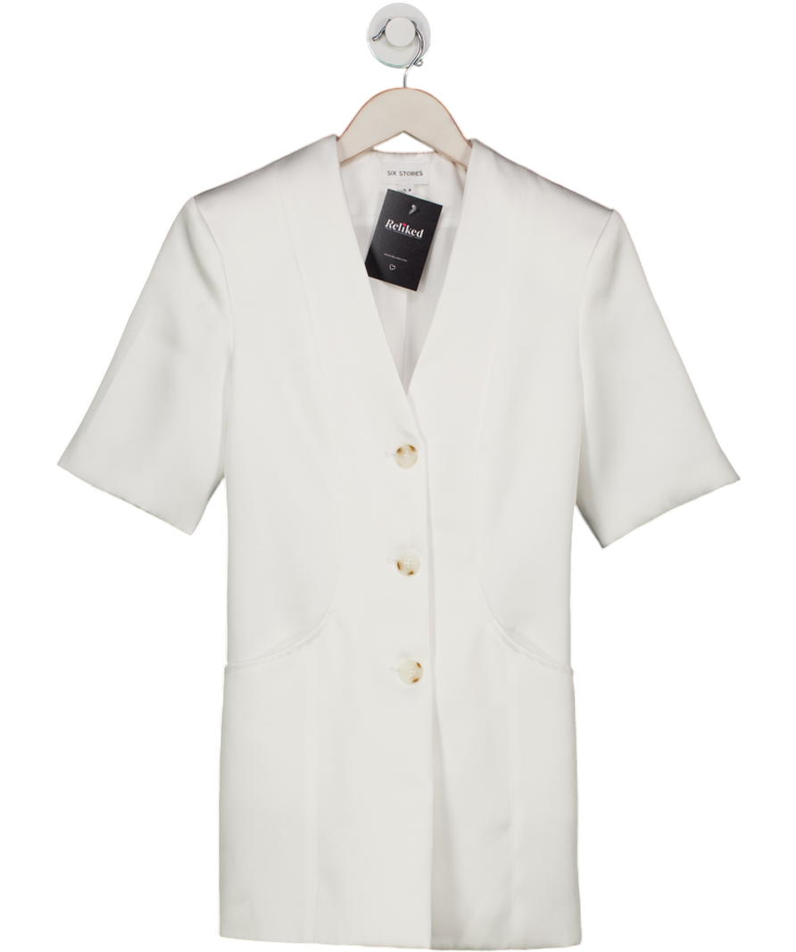 SIX STORIES Elle Short Sleeve Tailored Blazer - White UK 6