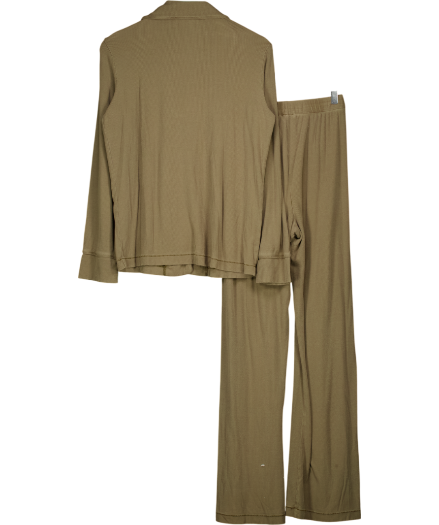 SKIMS Khaki Green Ribbed Lounge Rib Sleep Set UK S