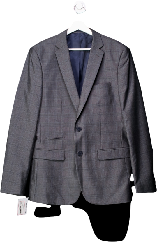 French Connection Grey Single Breasted Suit Jacket In Blue Check UK 40" CHEST