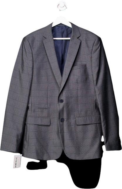 French Connection Grey Single Breasted Suit Jacket In Blue Check UK 40" CHEST