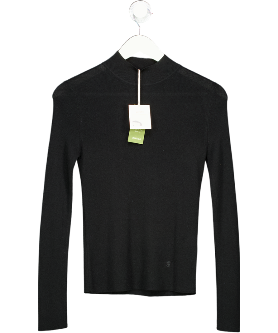 LILYSILK Black Essential Silk / Cashmere Blend Top UK XS