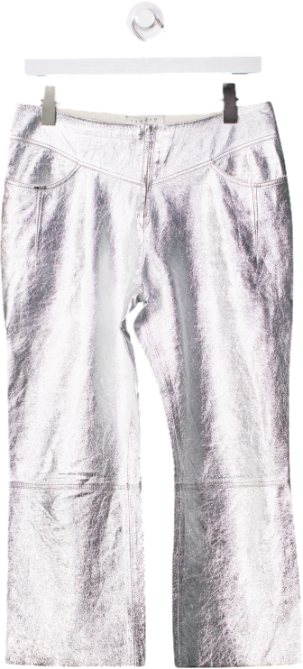 Sandro Metallic Silver Coated Trousers UK 12