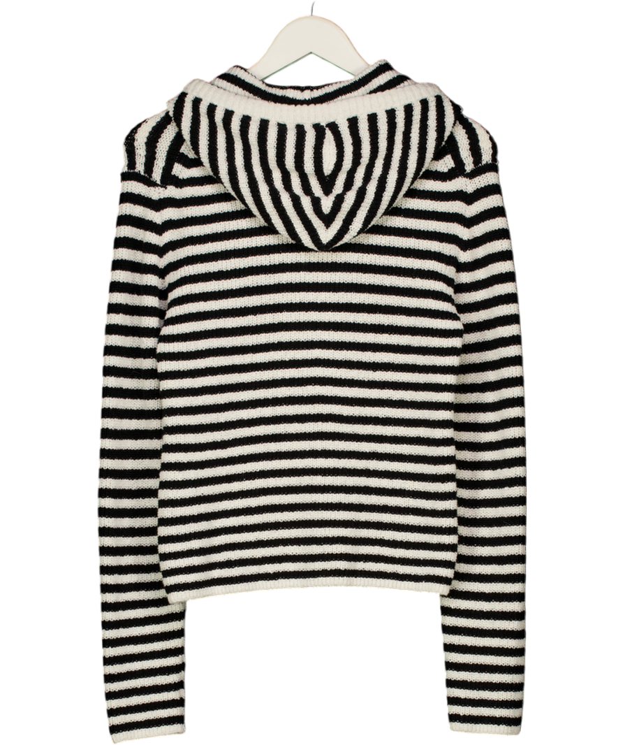 WEEKDAY Black & White Stripe Cotton Knit Zip Hoodie UK S